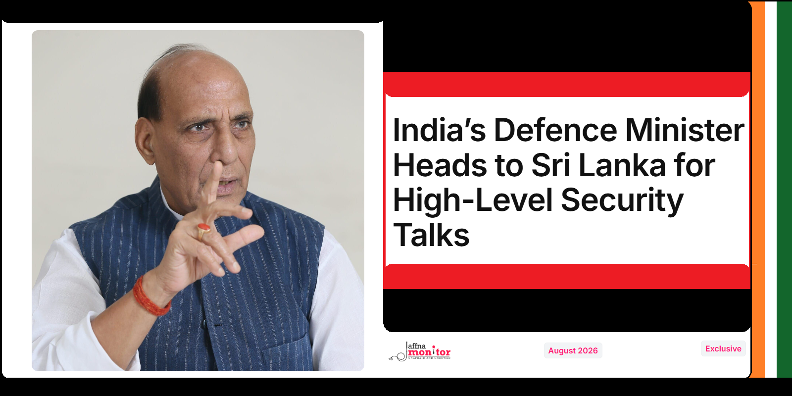  Defence Minister of India Heads to Sri Lanka for High-Level Security Talks