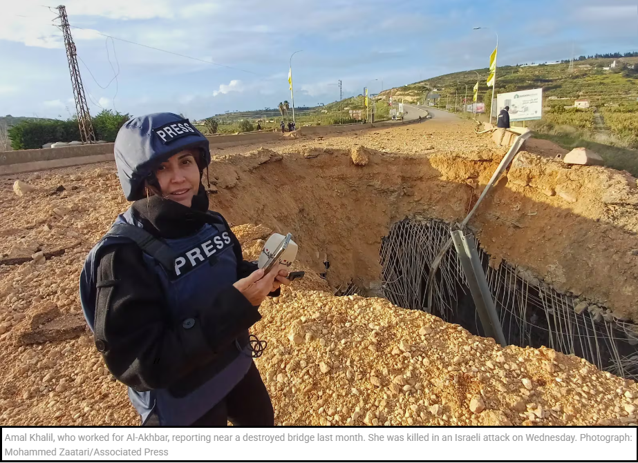 Lebanese journalist Amal Khalil killed in Israeli strike on a house where she took cover, paper says